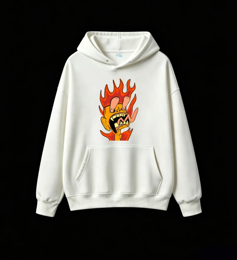 主图_2 Buzo con Capucha Algodón Estampado Fuego Cartoon Diseño Urbano Premium