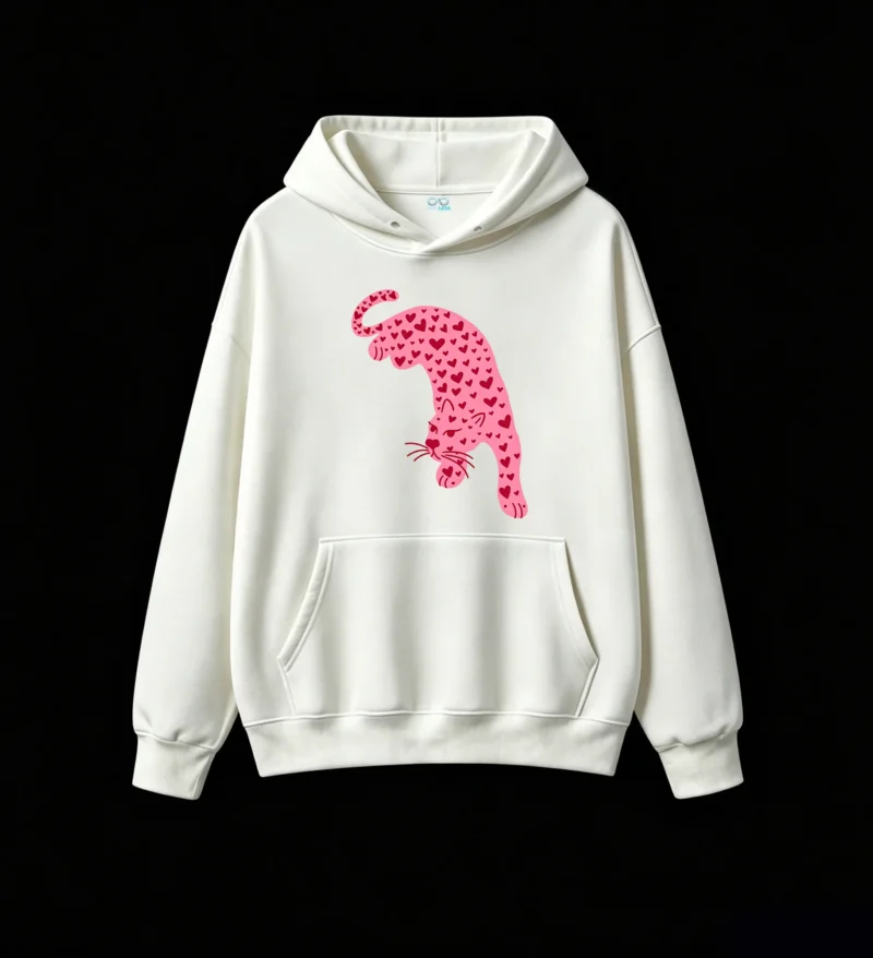 主图_2 Buzo con Capucha Algodón Estampado Leopardo Corazones Casual Premium