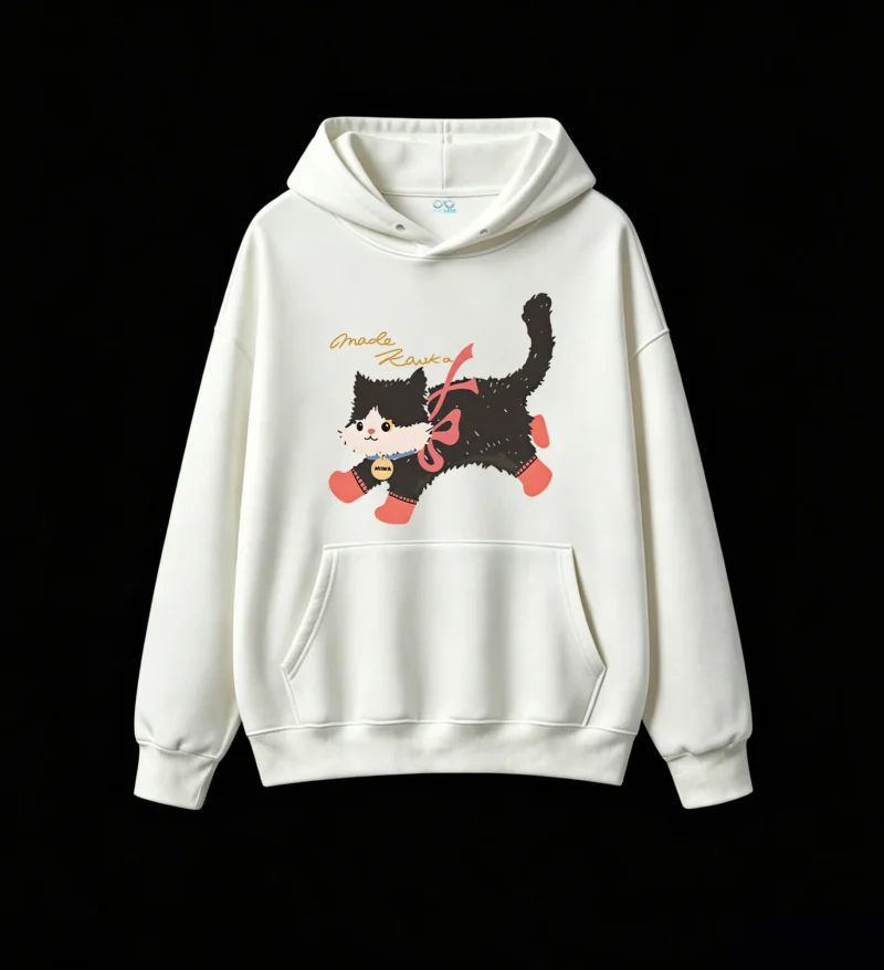 主图_2 Buzo con Capucha Algodón Estampado Gato Miwa Diseño Kawaii Casual