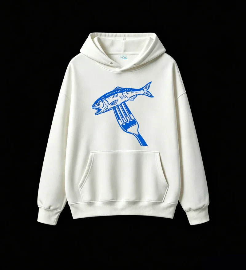 Buzo con Capucha Algodón Estampado Pescado Tenedor Diseño Premium