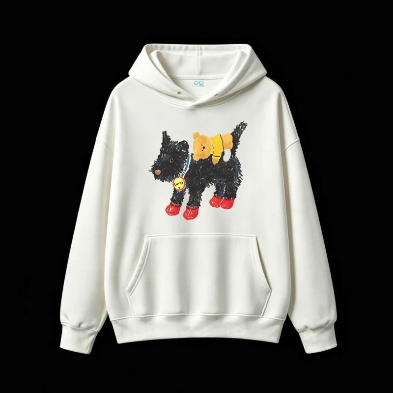主图_2 Buzo con Capucha Algodón Estampado Lucky Perro Oso Diseño Kawaii