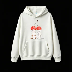 主图_2 Buzo con Capucha Algodón Estampado Gatos Cerezas Diseño Kawaii Trendy