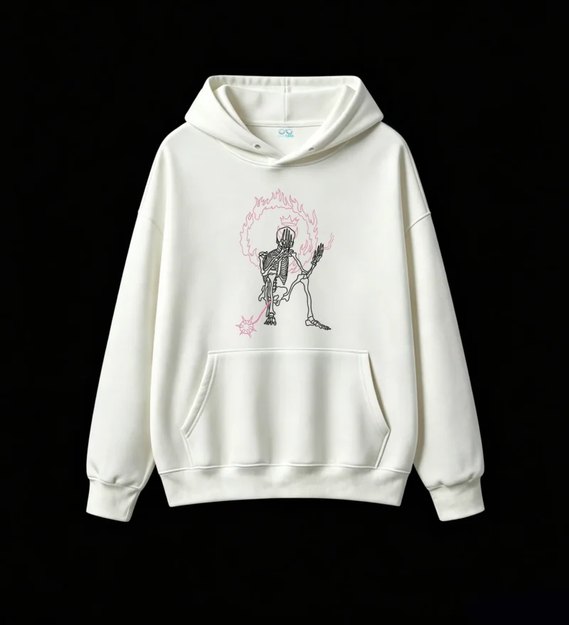 Buzo con Capucha Algodón Estampado Fuego Corona Diseño Urbano Oversize