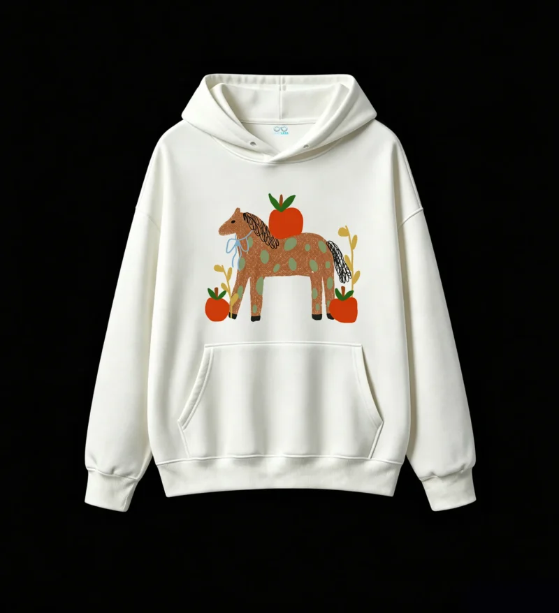 主图_2 Buzo con Capucha Algodón Estampado Caballo Manzanas Diseño Artístico