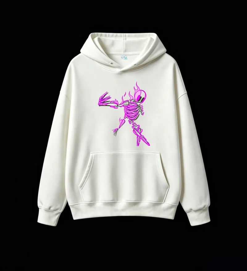 主图_2 Buzo con Capucha Algodón Estampado Esqueleto Neon Flame Urbano Premium
