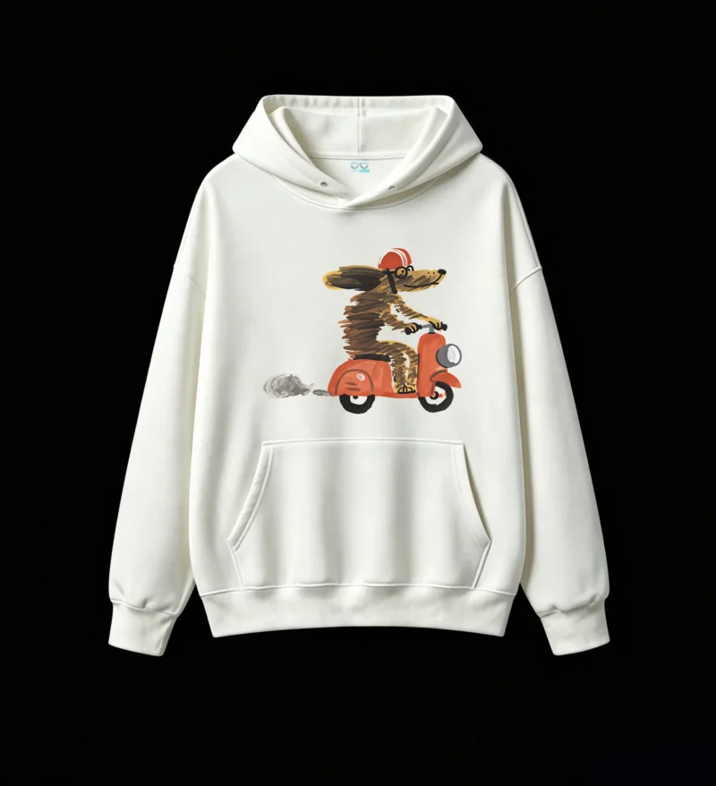 Buzo con Capucha Algodón Estampado Perro Moto Diseño Vintage Trendy