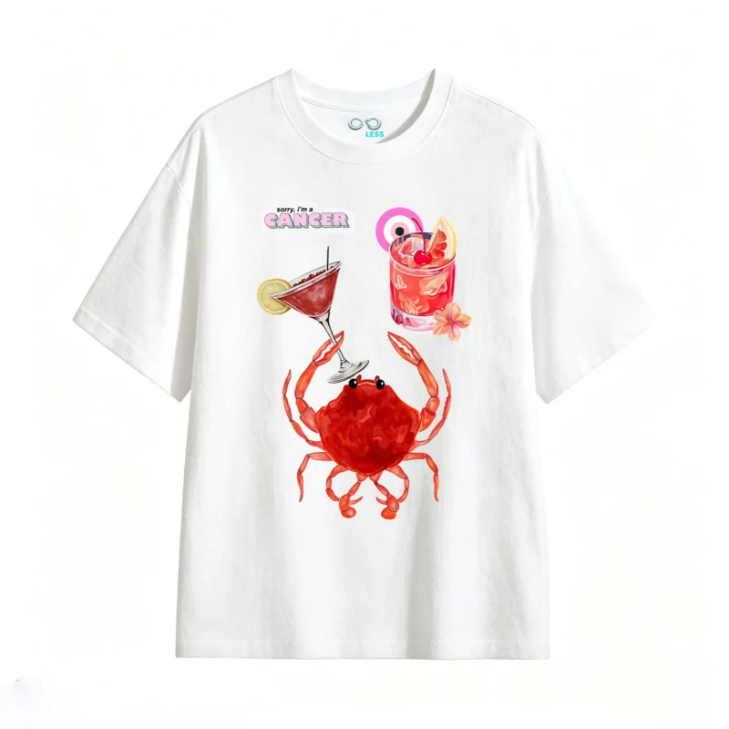 Remera Algodón Estampada Cangrejo Cóctel Signo Zodiacal