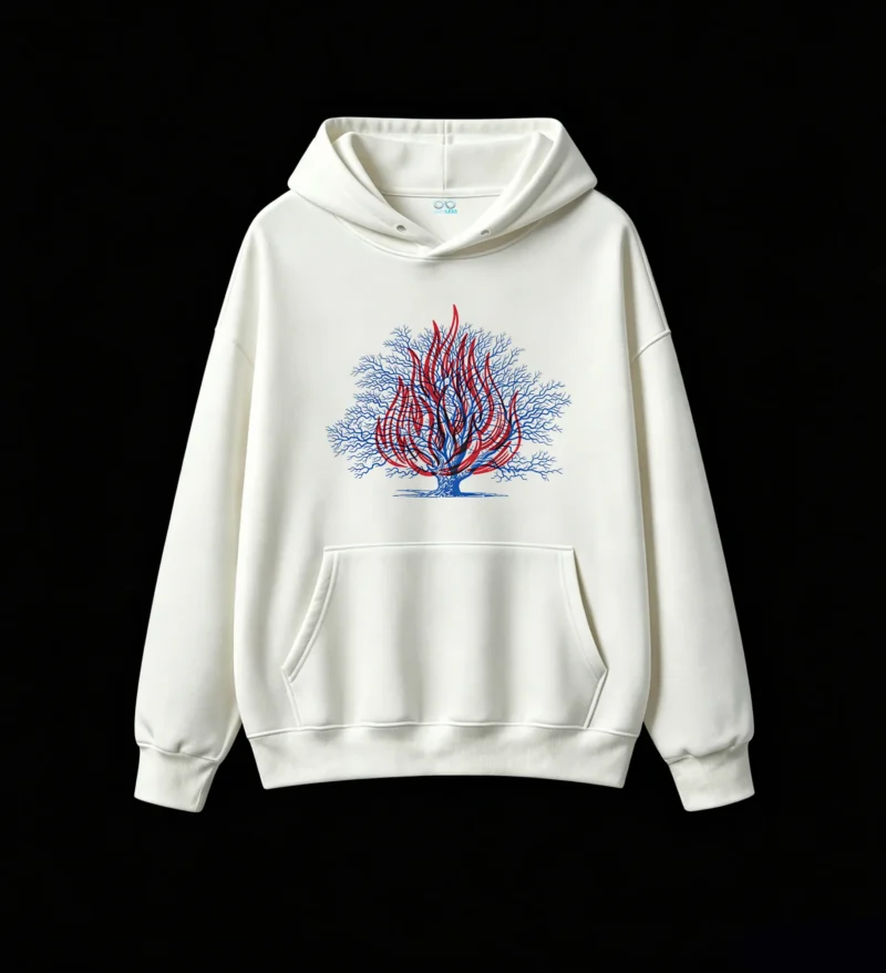 Buzo con Capucha Algodón Estampado Árbol Fuego Abstracto Casual Premium