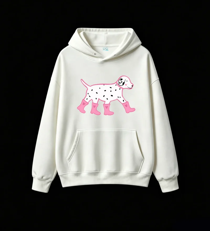 主图_2 Buzo con Capucha Algodón Estampado Dálmata Botas Rosa Casual Trendy