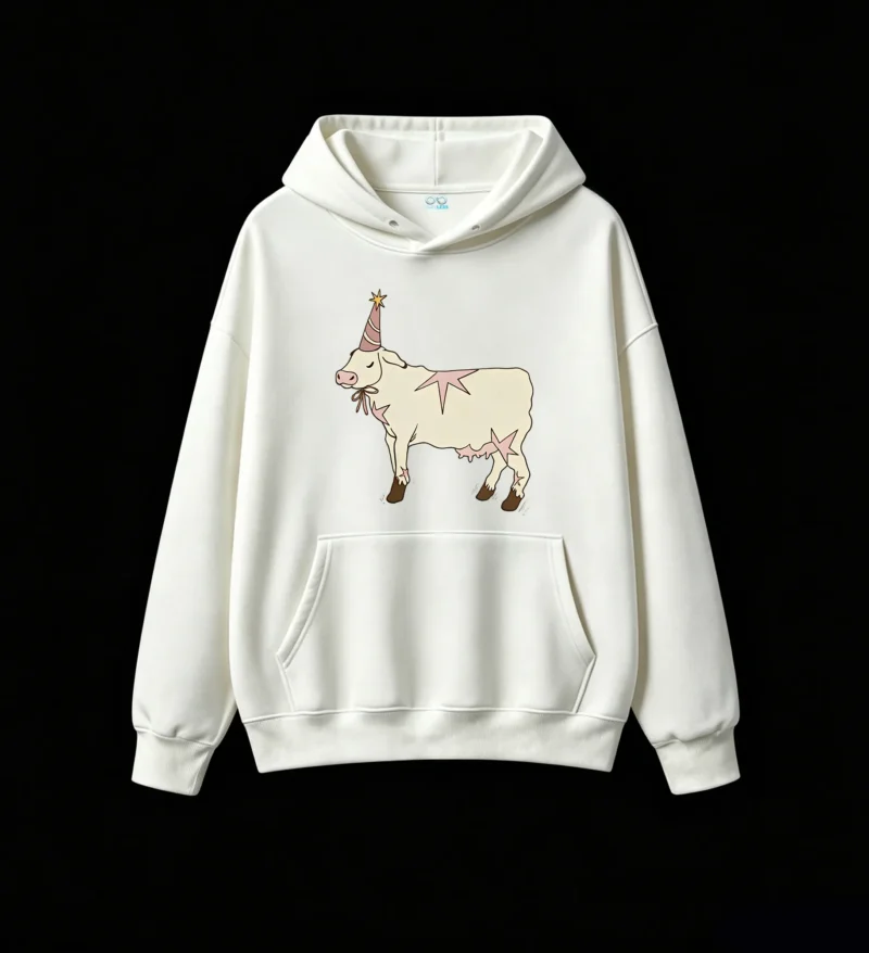 Buzo con Capucha Algodón Estampado Vaca Festiva Estilo Kawaii Premium