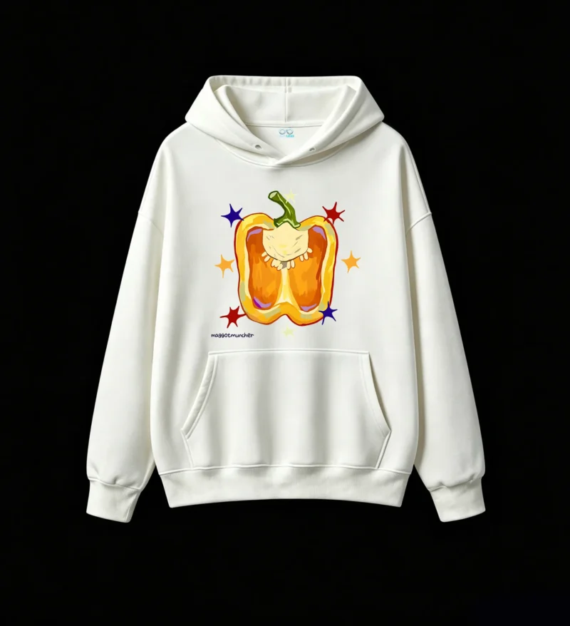 Buzo con Capucha Algodón Estampado Morrón Vegetal Diseño Original Kawaii