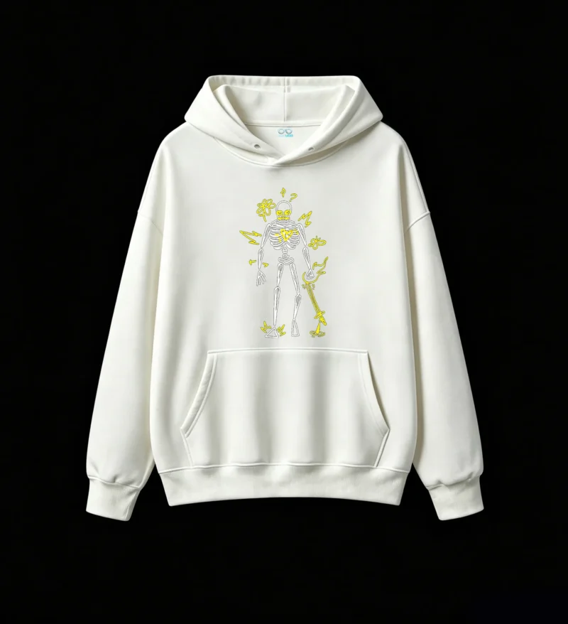 Buzo con Capucha Algodón Estampado Esqueleto Neon Diseño Urbano Oversize
