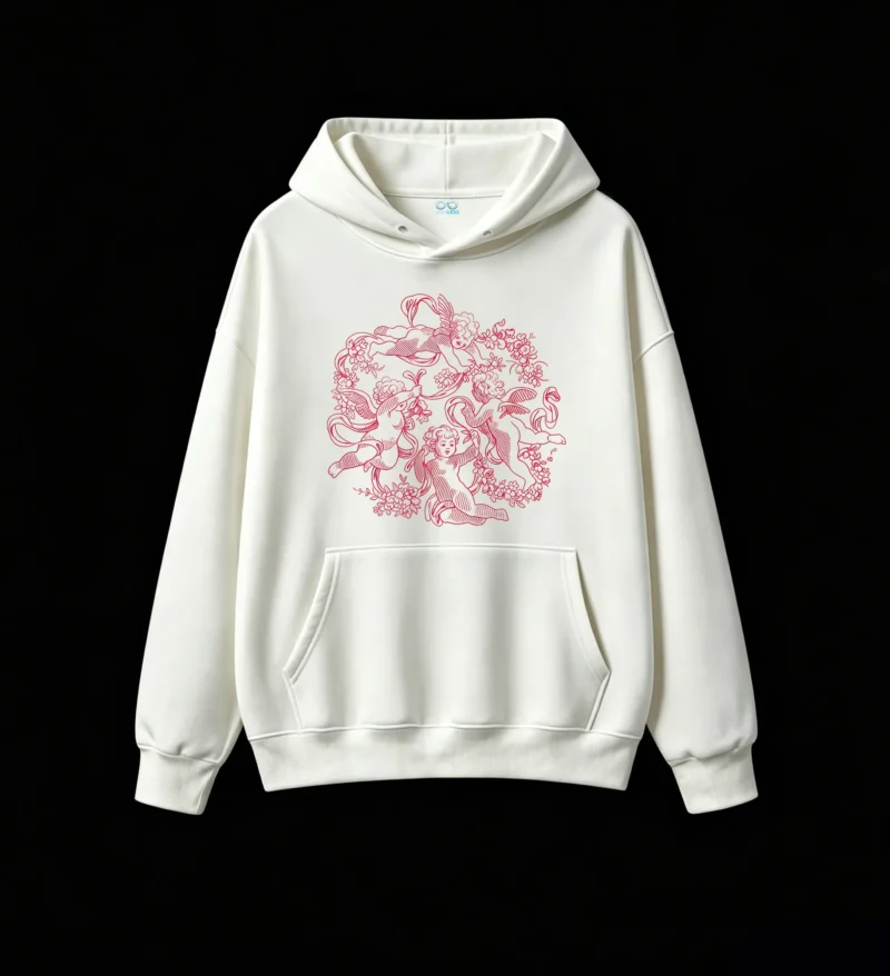 主图_2 Buzo con Capucha Algodón Estampado Cupido Flores Diseño Vintage Premium