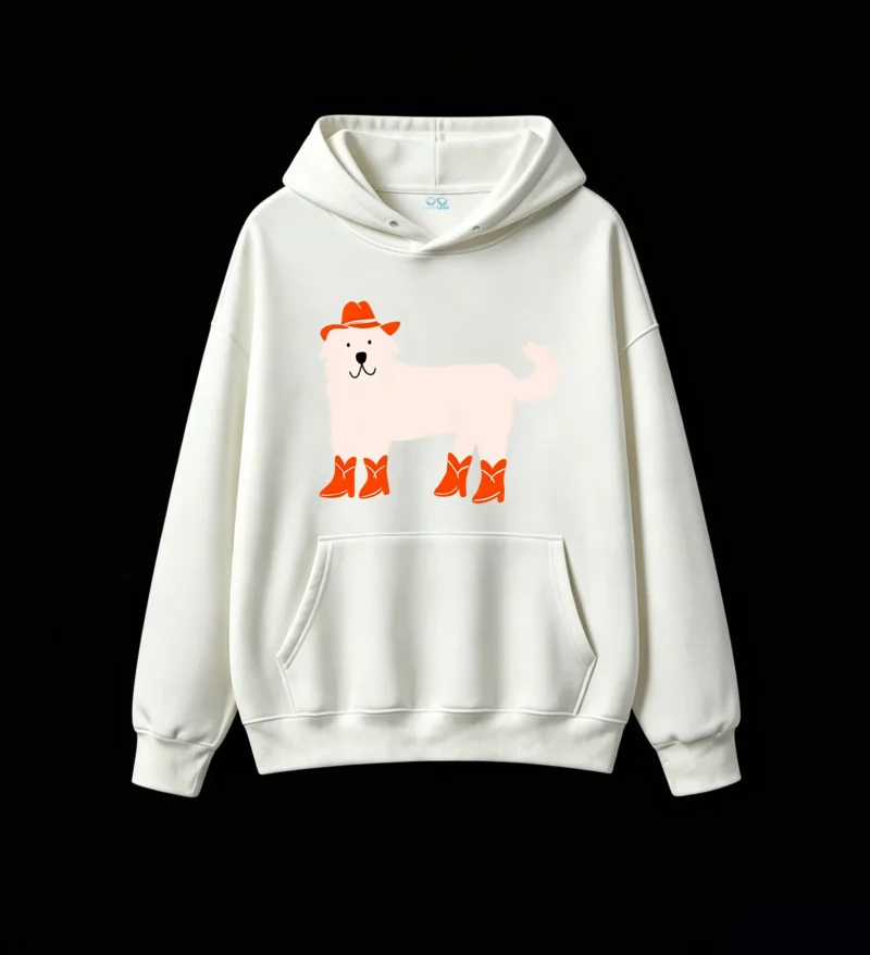 Buzo con Capucha Algodón Estampado Perro Cowboy Country Casual Premium