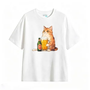 主图_2 Remera Algodón Estampada Gato Cerveza Diseño Original Casual