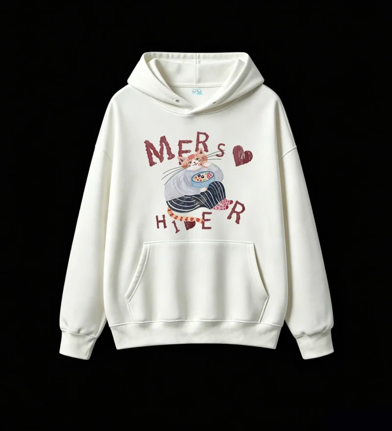 主图_2 Buzo con Capucha Algodón Estampada Gato Kawaii Diseño Oversize Premium
