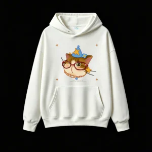 主图_2 Buzo con Capucha Algodón Estampado Gato Mago Lentes Kawaii Oversize