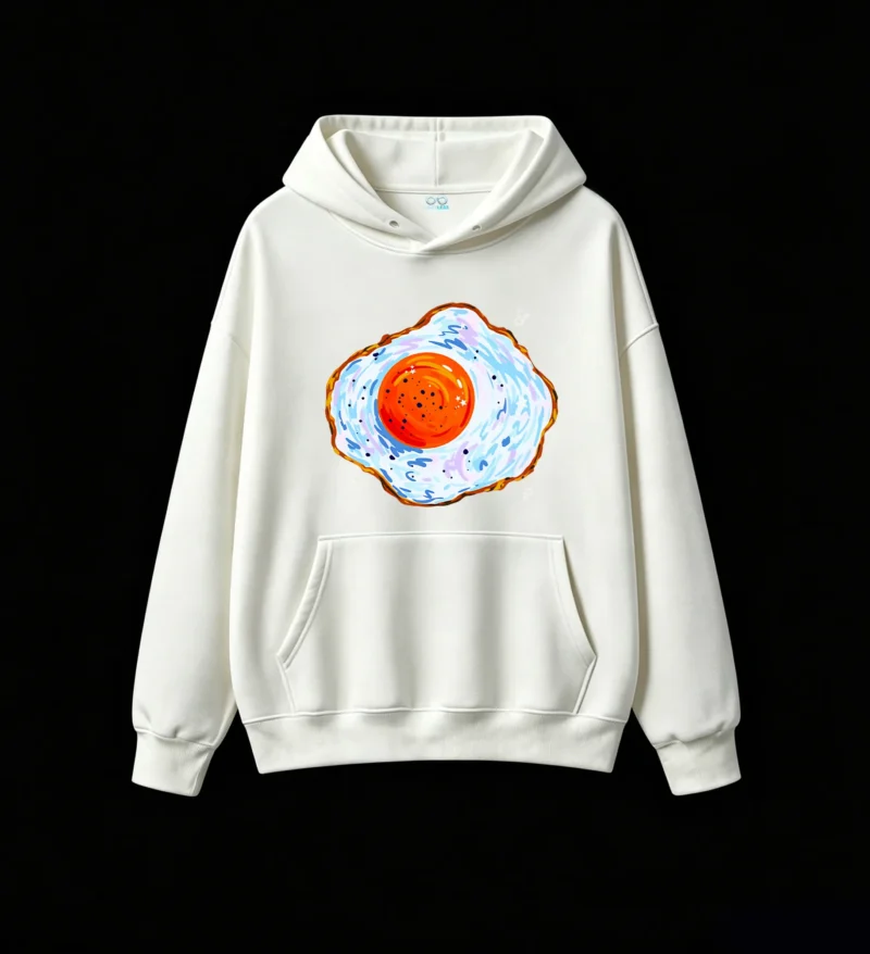 主图_2 Buzo con Capucha Algodón Estampado Huevo Frito Diseño Artístico Casual