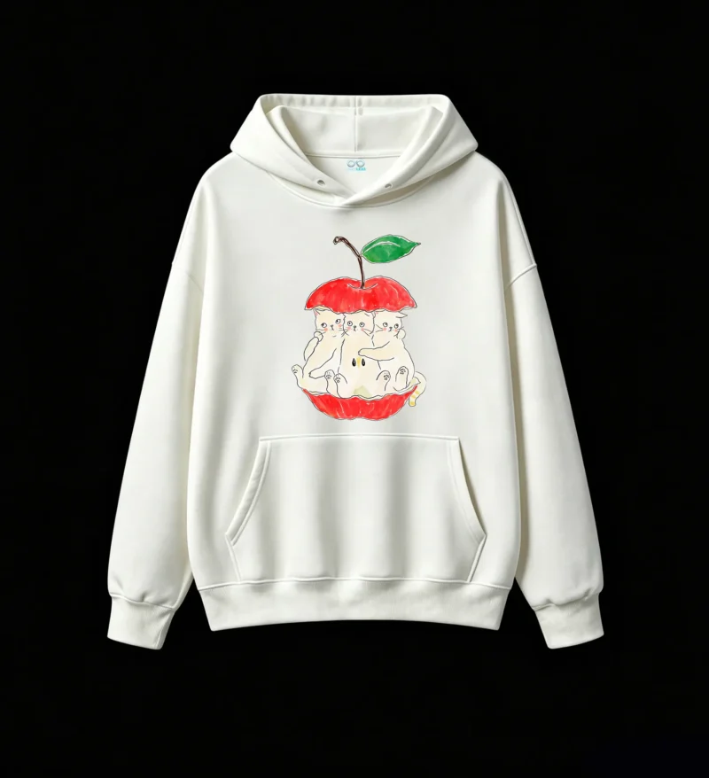 主图_2 Buzo con Capucha Algodón Estampada Diseño Gatitos Manzana Kawaii