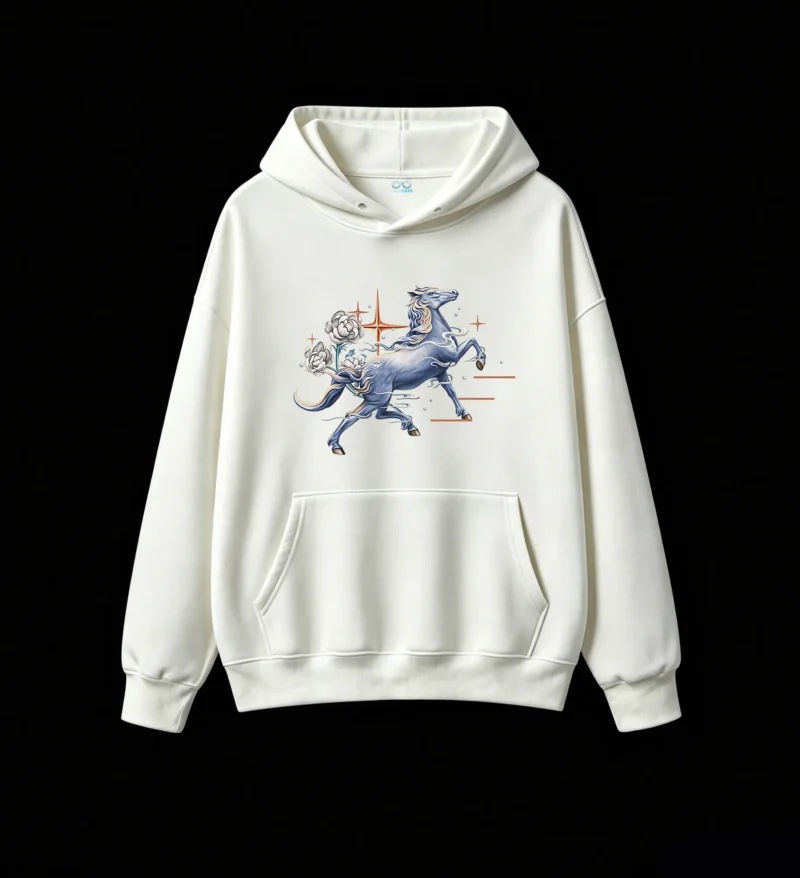 主图_2 Buzo con Capucha Algodón Estampado Caballo Flores Diseño Místico Premium