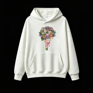 主图_2 Buzo con Capucha Algodón Ramo Gatos Flores Diseño Kawaii Estampado