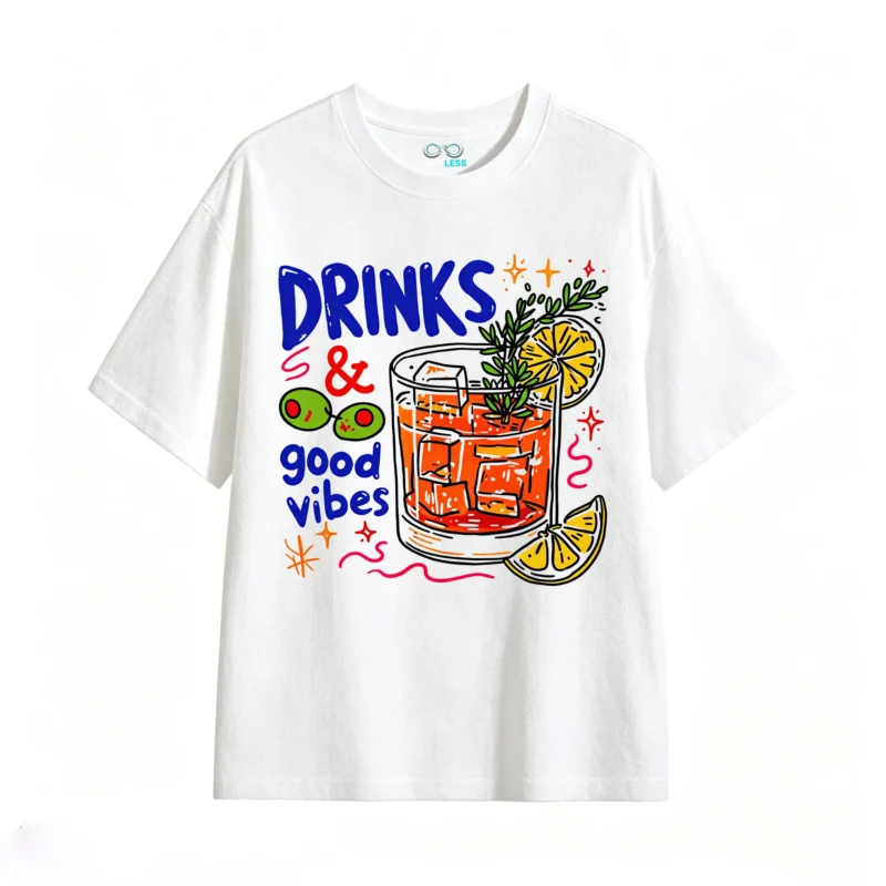 Remera Algodón Drinks Good Vibes Estampada Verano Oversize
