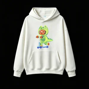 主图_2 Buzo con Capucha Algodón Estampado Dino Scooter Diseño Kawaii Premium