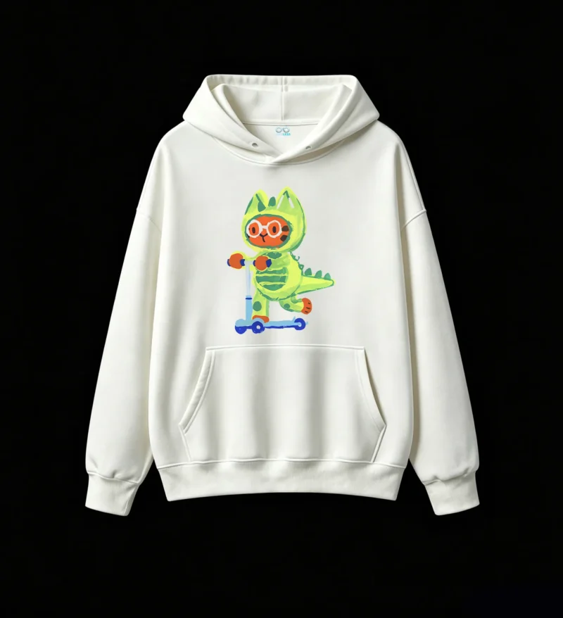 主图_2 Buzo con Capucha Algodón Estampado Dino Scooter Diseño Kawaii Premium