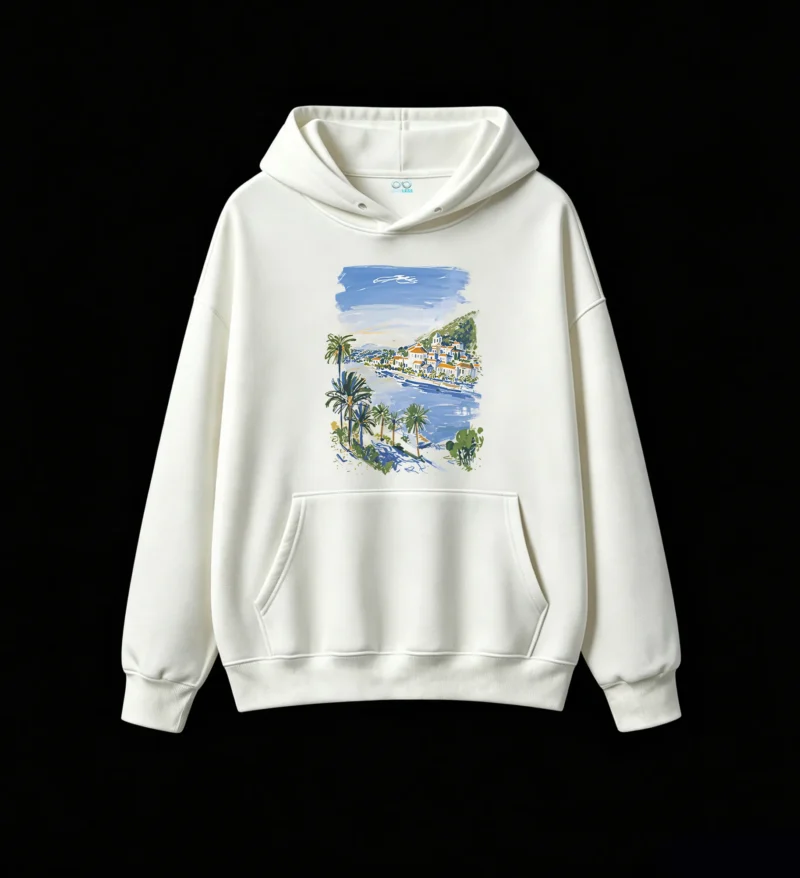 Buzo con Capucha Algodón Estampado Paisaje Costa Verano Premium
