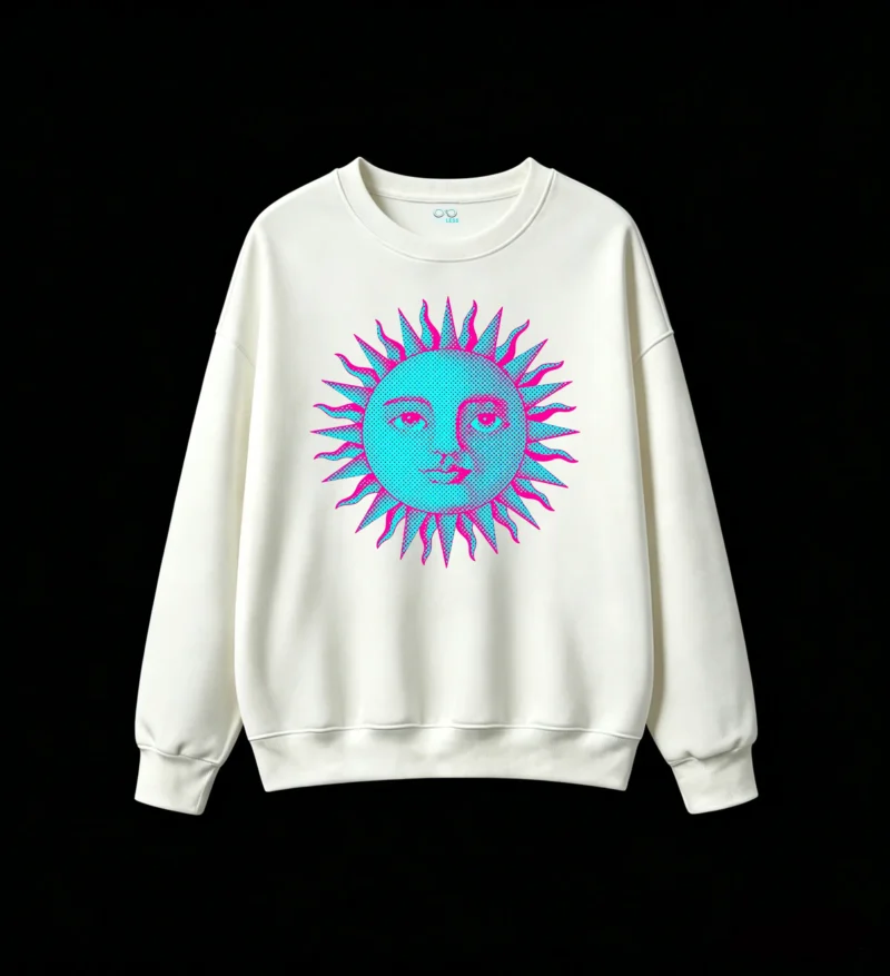 Sudadera Cuello Redondo Algodón Estampado Sol Pop Art Diseño Vintage Oversize