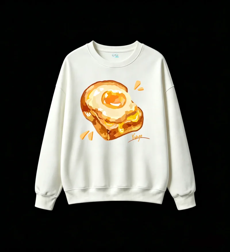 Sudadera Cuello Redondo Algodón Estampado Huevo Tostado Diseño Kawaii Trendy