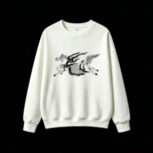 Sudadera Cuello Redondo Algodón Estampado Caballo Fuego Diseño Urbano Premium