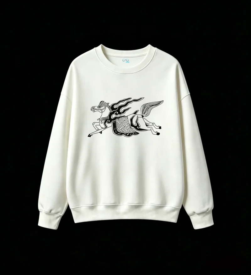 Sudadera Cuello Redondo Algodón Estampado Caballo Fuego Diseño Urbano Premium