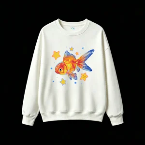 主图_2 Sudadera Cuello Redondo Algodón Estampado Pez Dorado Estilo Artístico Casual