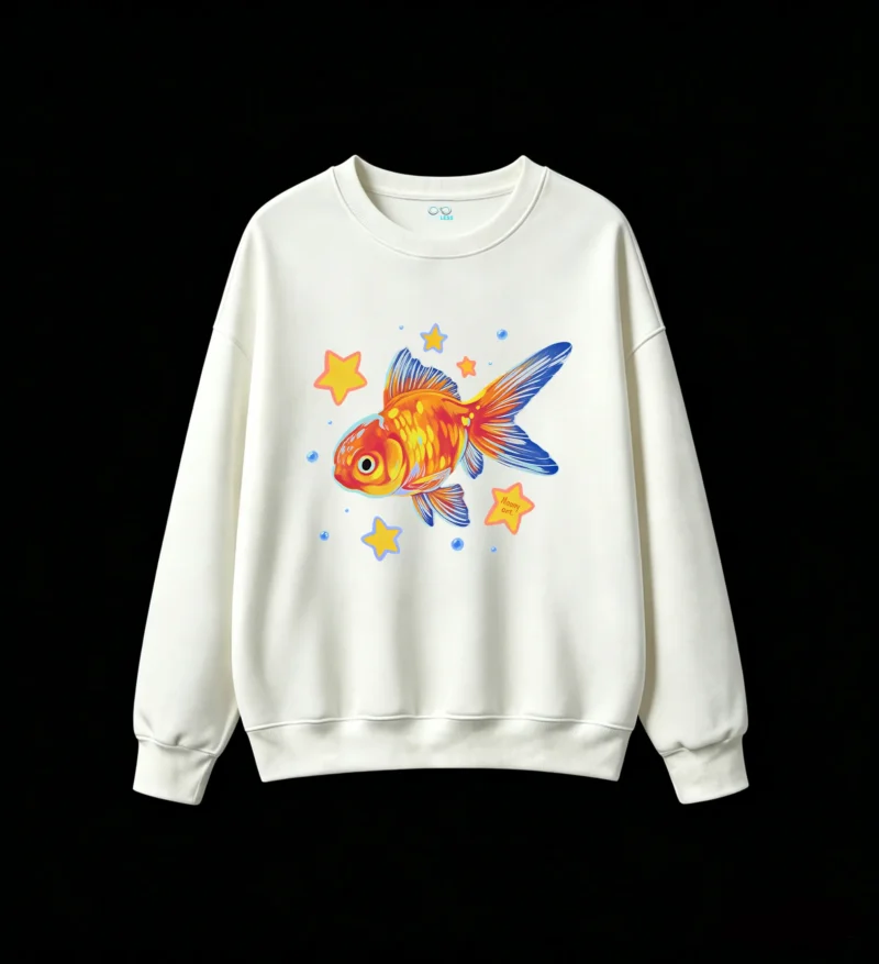 Sudadera Cuello Redondo Algodón Estampado Pez Dorado Estilo Artístico Casual