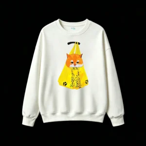 Sudadera Cuello Redondo Algodón Estampado Gato Kawaii Diseño Oversize Trendy