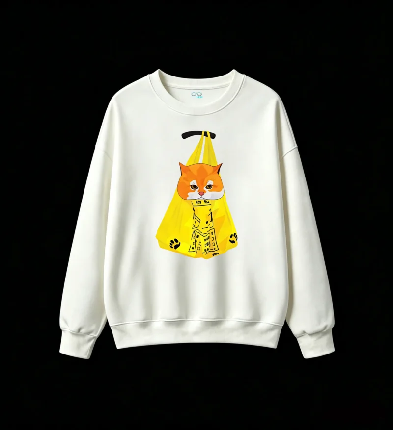 主图_2 Sudadera Cuello Redondo Algodón Estampado Gato Kawaii Diseño Oversize Trendy