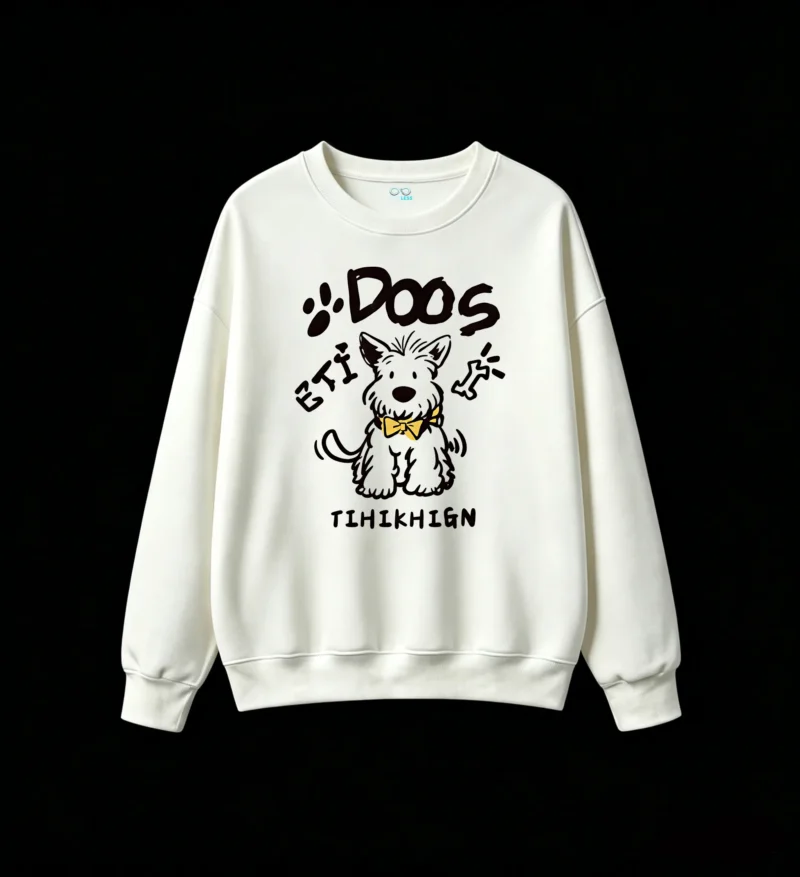 Sudadera Cuello Redondo Algodón Estampado Perro Moño Diseño Original Casual