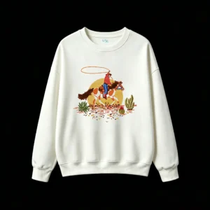 Sudadera Cuello Redondo Algodón Estampado Cowboy Western Diseño Premium 2024