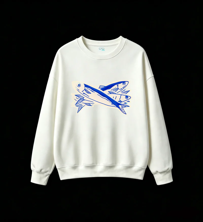 主图_2 Sudadera Cuello Redondo Algodón Estampado Peces Diseño Marino Urbano Moda