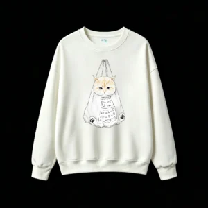 Sudadera Cuello Redondo Algodón Estampado Gato Kawaii Diseño Oversize Premium