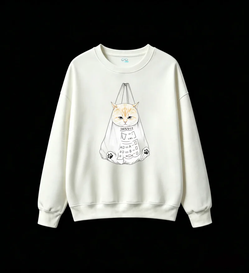 主图_2 Sudadera Cuello Redondo Algodón Estampado Gato Kawaii Diseño Oversize Premium