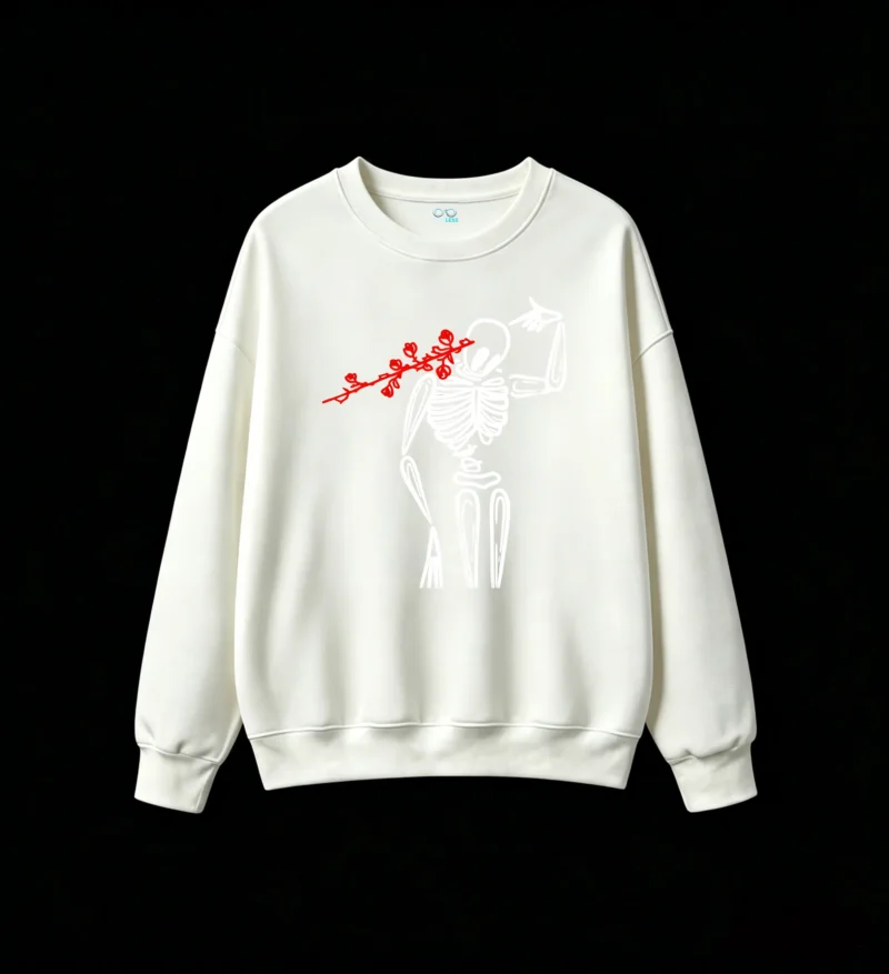 主图_2 Sudadera Cuello Redondo Algodón Estampado Esqueleto Rosa Diseño Vintage Cool
