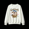 Sudadera Cuello Redondo Algodón Estampado Good Luck Diseño Perro Casual Moda