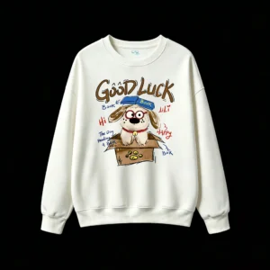 Sudadera Cuello Redondo Algodón Estampado Good Luck Diseño Perro Casual Moda