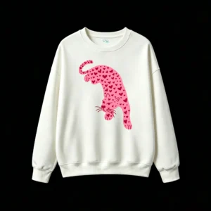 Sudadera Cuello Redondo Algodón Estampado Leopardo Corazones Casual Premium