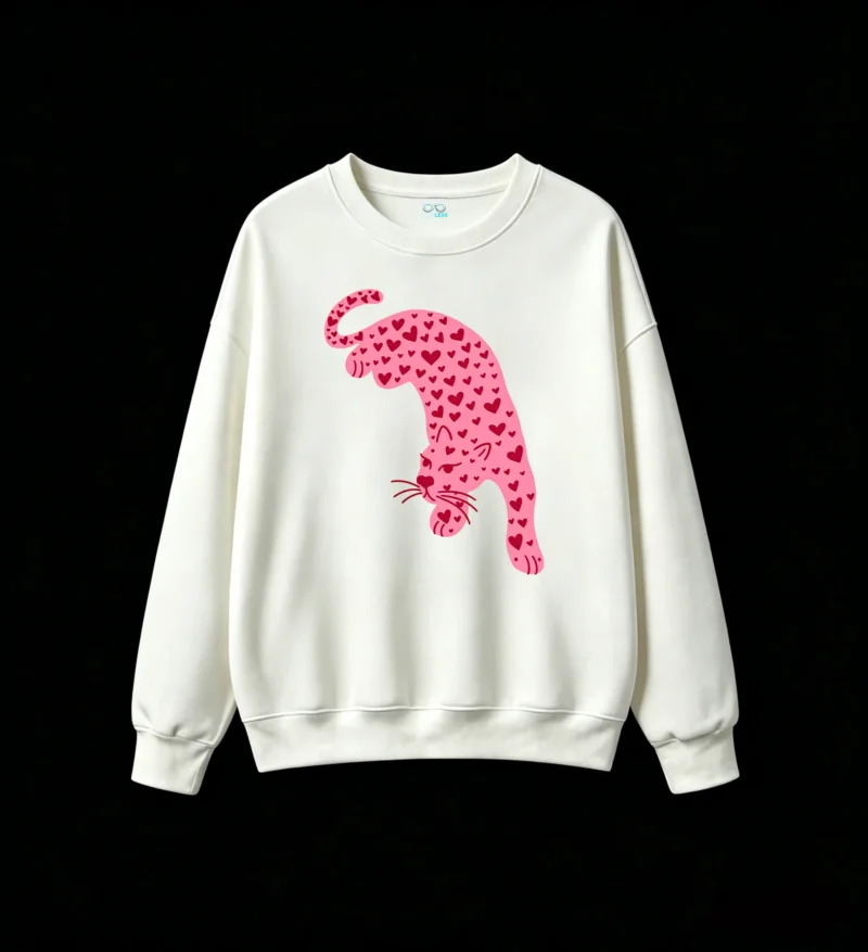 Sudadera Cuello Redondo Algodón Estampado Leopardo Corazones Casual Premium
