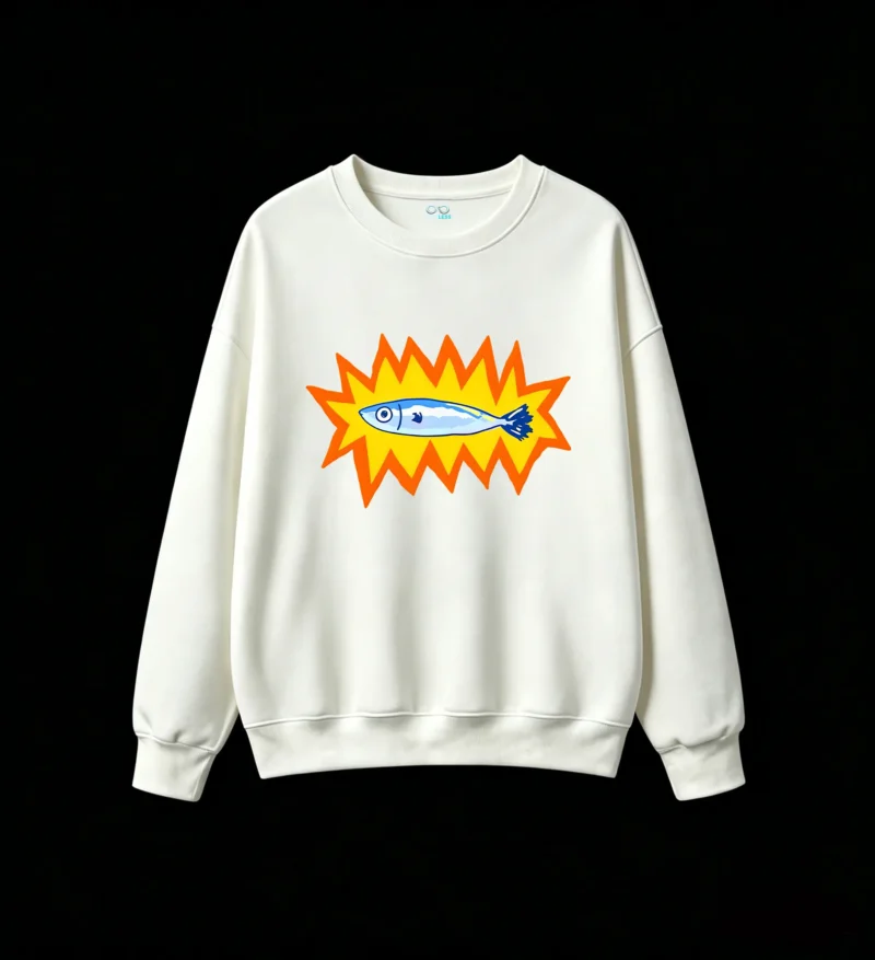 Sudadera Cuello Redondo Algodón Estampado Pez Pop Art Diseño Urbano Premium