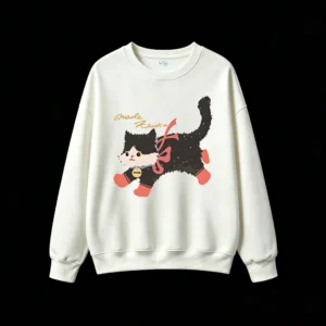 Sudadera Cuello Redondo Algodón Estampado Gato Miwa Diseño Kawaii Casual