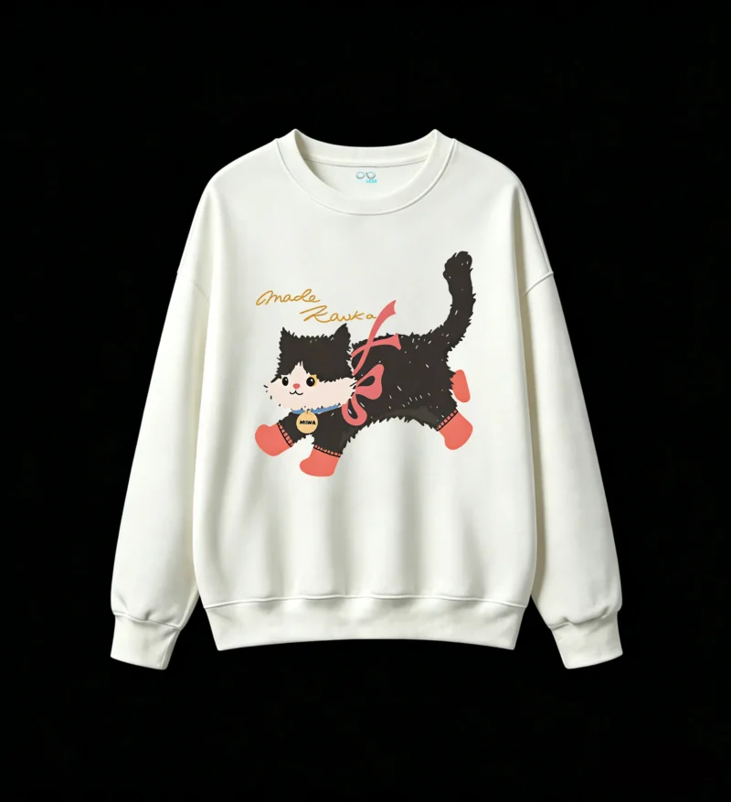 Sudadera Cuello Redondo Algodón Estampado Gato Miwa Diseño Kawaii Casual
